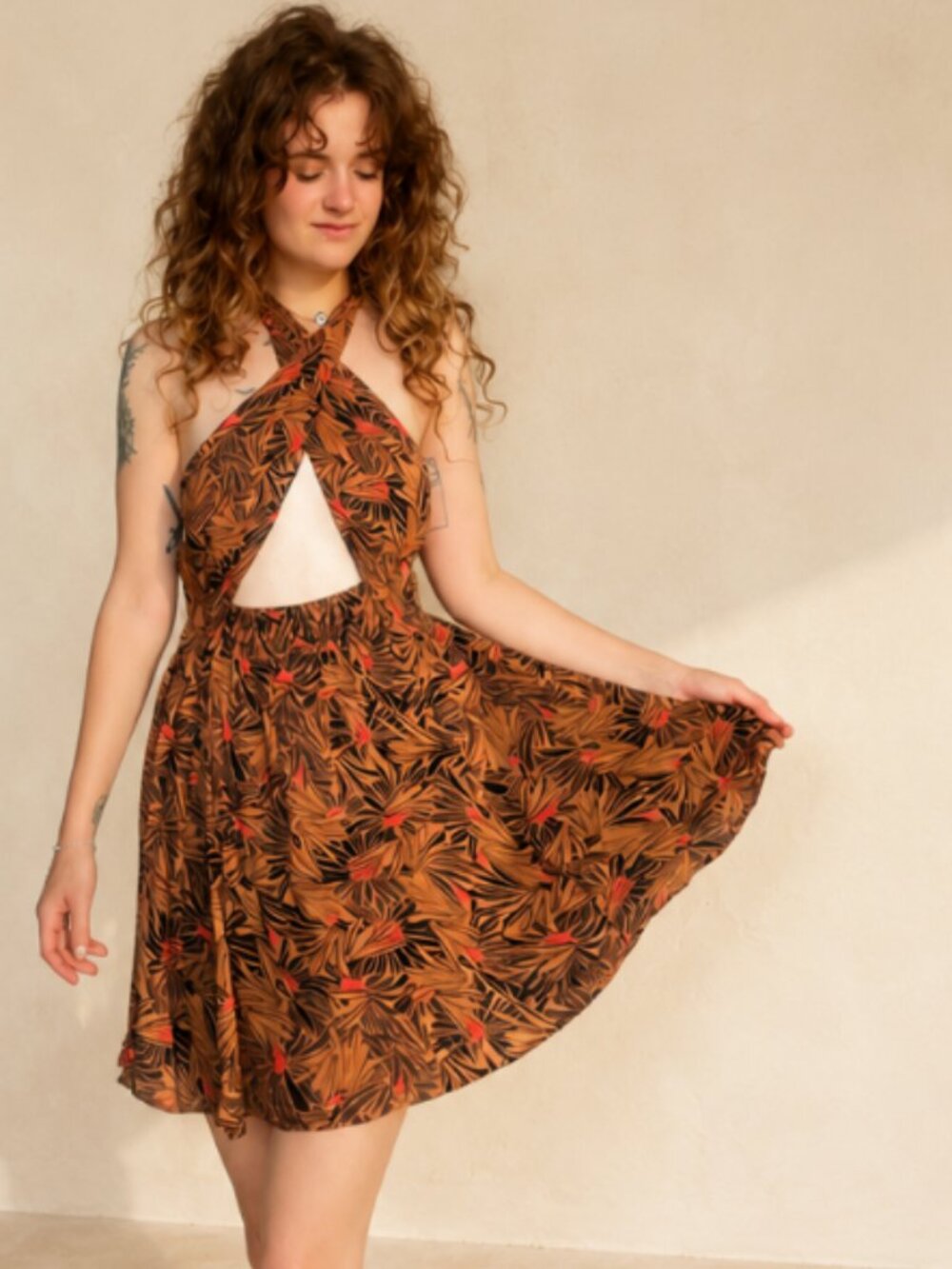 Free People Libby Convertible Mini Dress Printed Orange Black Size Small